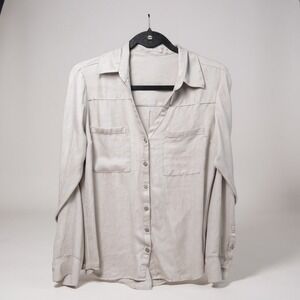 Express The Portofino Shirt Slim Fit Long Sleeve Button Up Gray Women's M